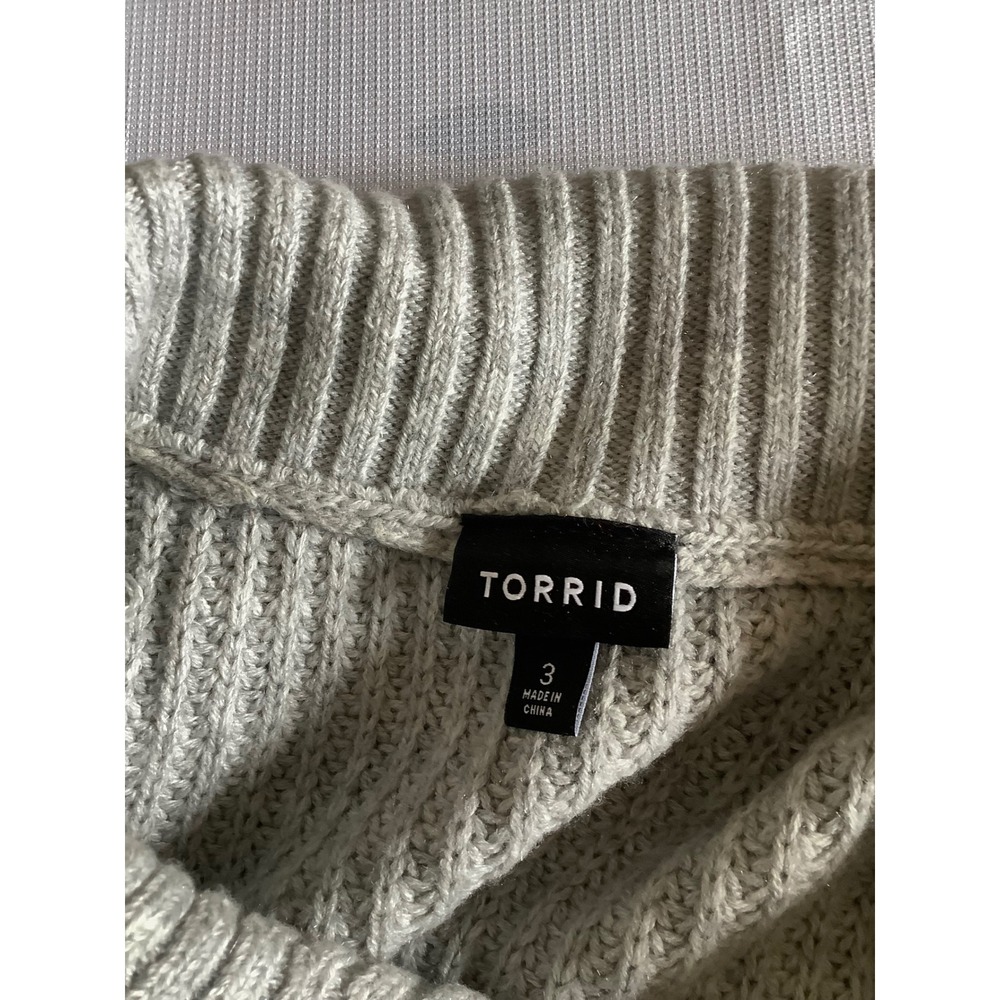Torrid Gray Cable Knit Quarter Zip Sweater Plus Size 3 3X Funnel Neck Ribbed - Picture 14 of 16
